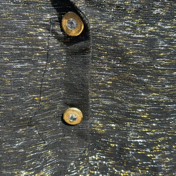 Vintage 1980s Black Silver Gold Metallic Tuxedo Jacket sz s USA made